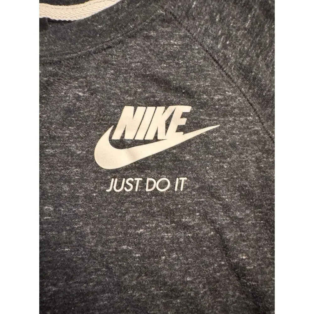 Nike Sportswear Women's Crewneck Long Sleeve Top Heathered Black/White Size M
